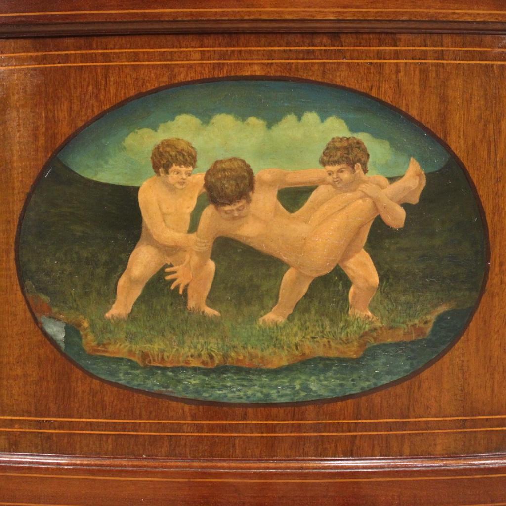 British 20th Century Painted Mahogany and Maple Wood English Demilune Display Cabinet