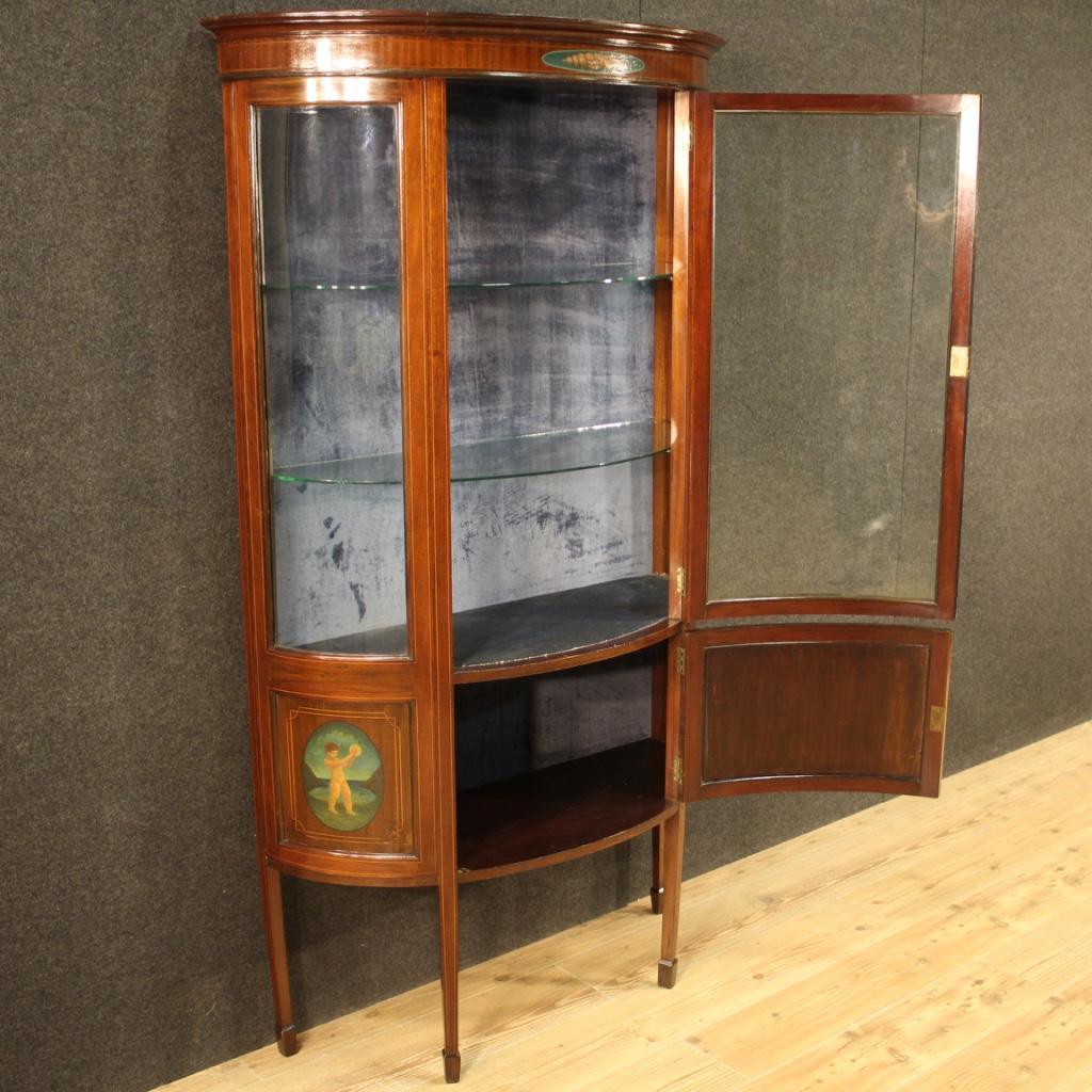 20th Century Painted Mahogany and Maple Wood English Demilune Display Cabinet 1