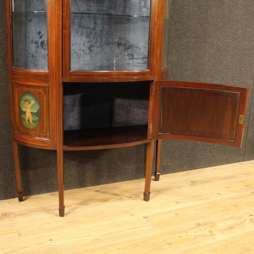 20th Century Painted Mahogany and Maple Wood English Demilune Display Cabinet 3