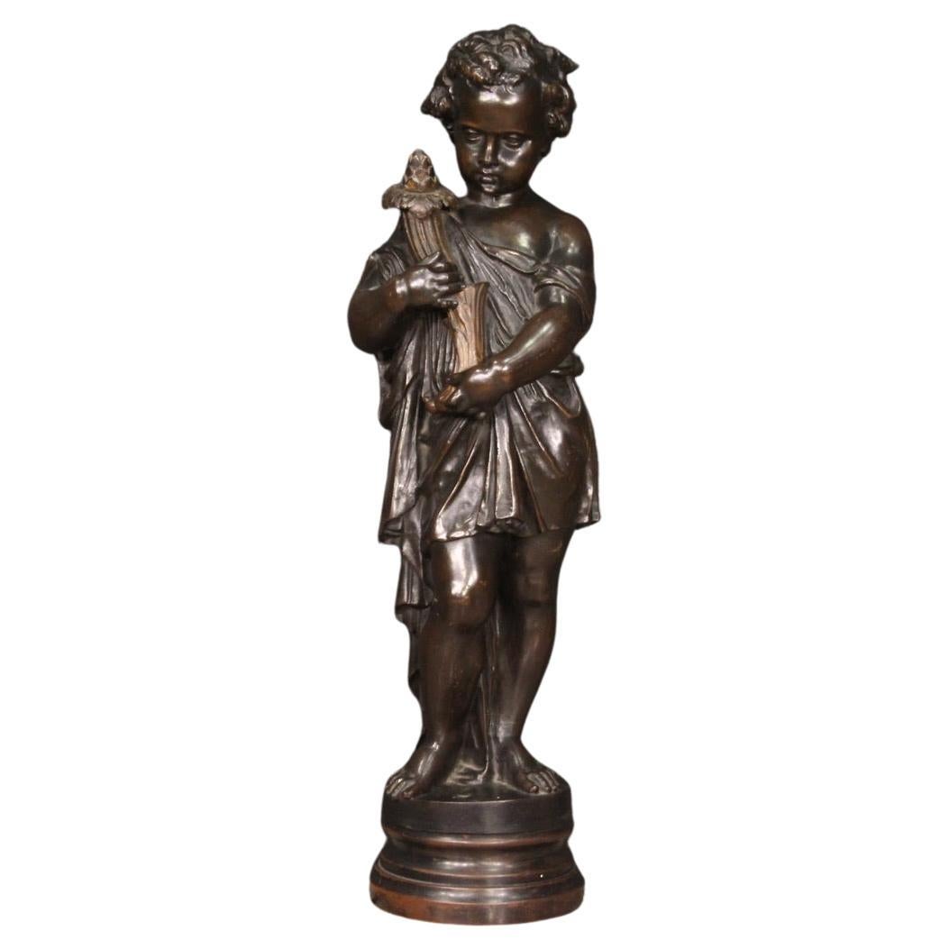 20th Century Painted Metal Antique French Cherub with Cornucopia Sculpture, 1920s