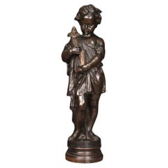 20th Century Painted Metal Antique French Cherub with Cornucopia Sculpture, 1920s