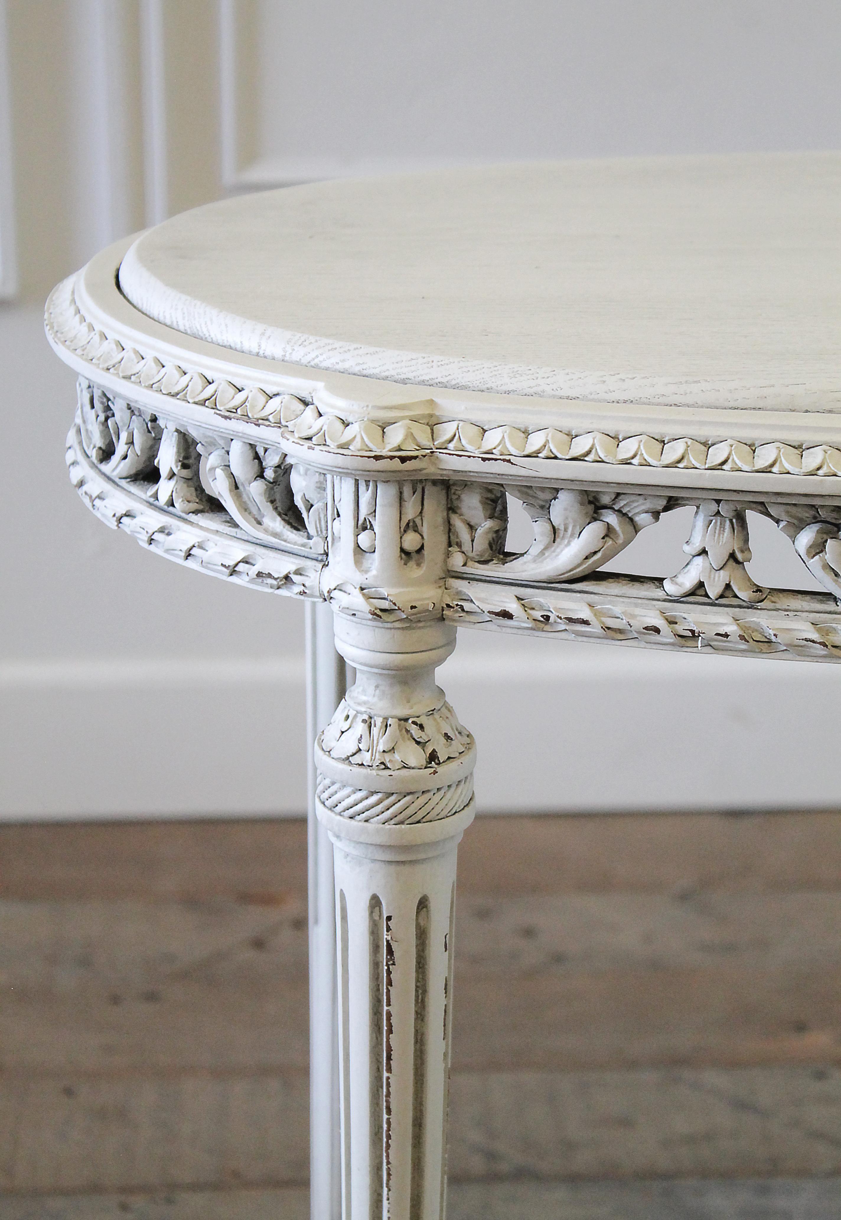 20th Century Painted Oak Carved Louis XVI Style Side Table In Good Condition In Brea, CA
