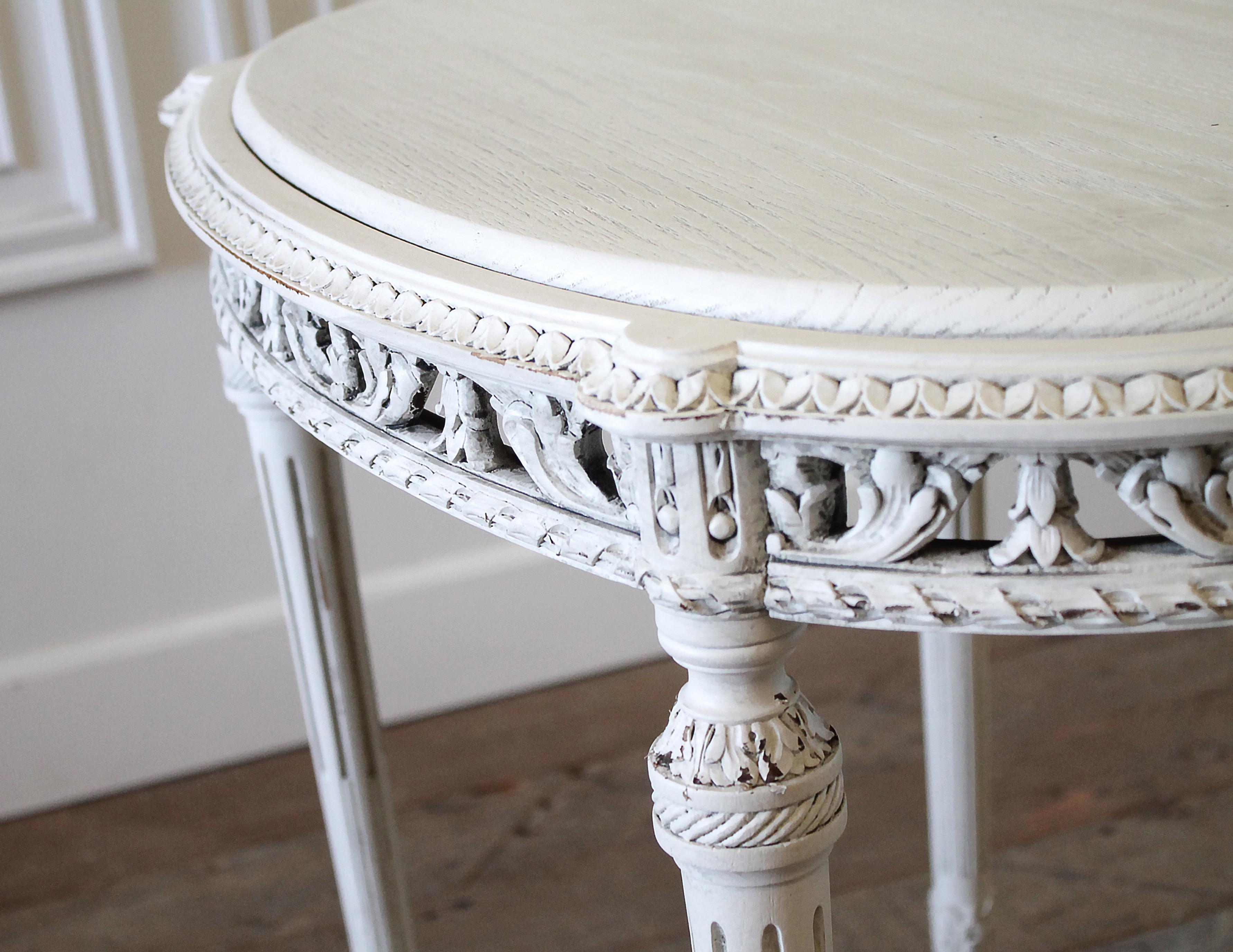 20th Century Painted Oak Carved Louis XVI Style Side Table 2