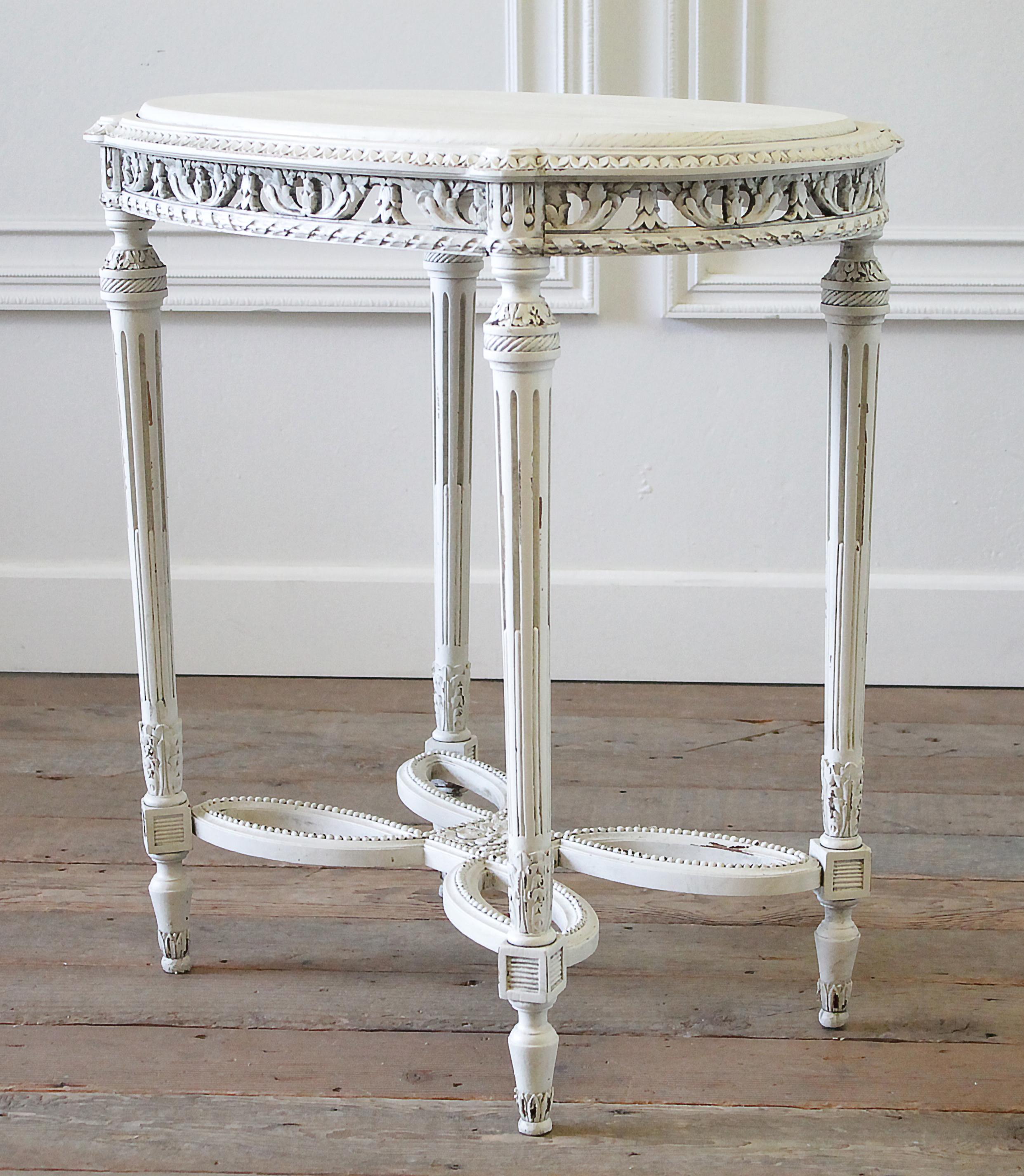 20th Century Painted Oak Carved Louis XVI Style Side Table 4