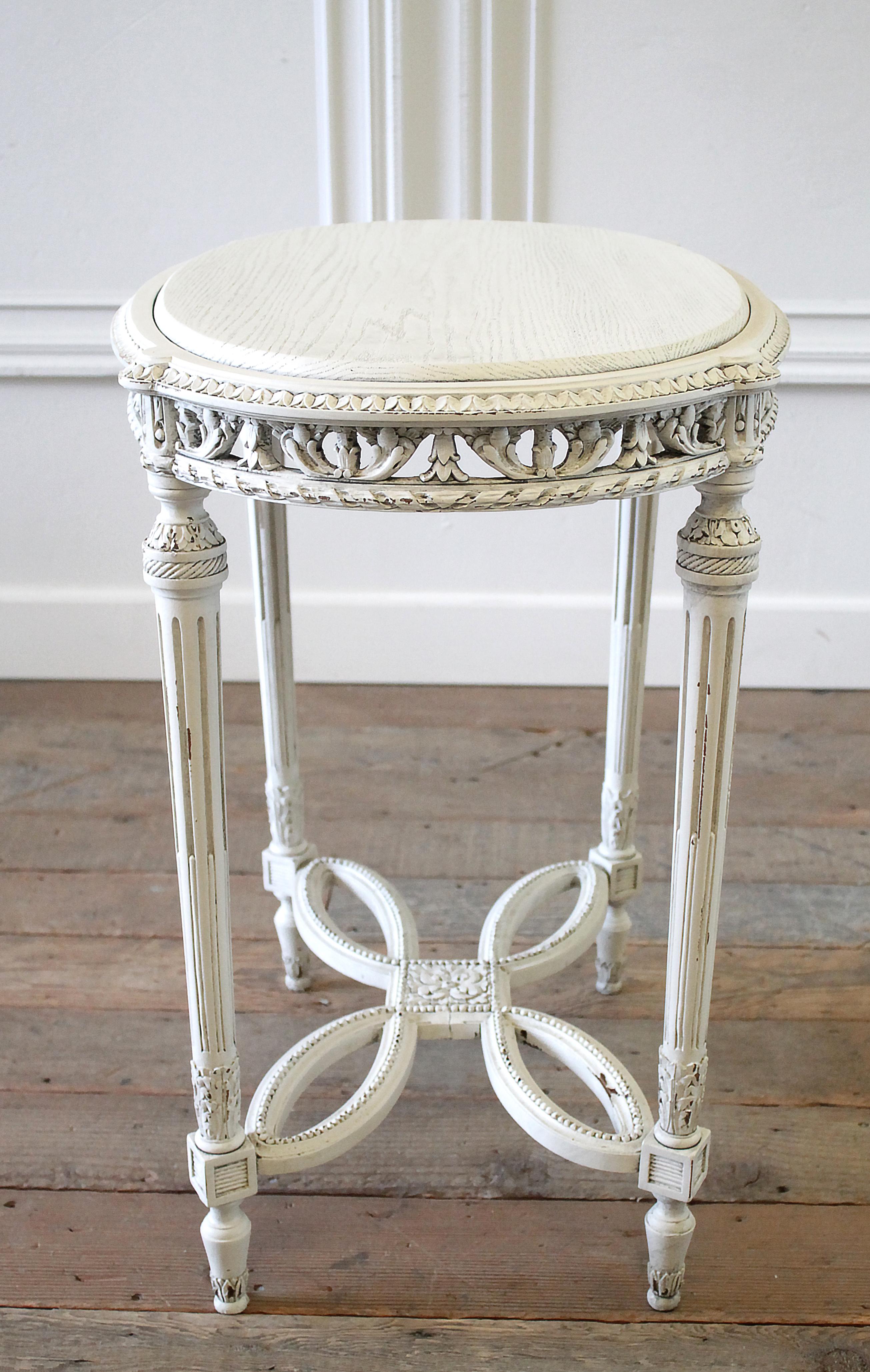 20th Century Painted Oak Carved Louis XVI Style Side Table 5