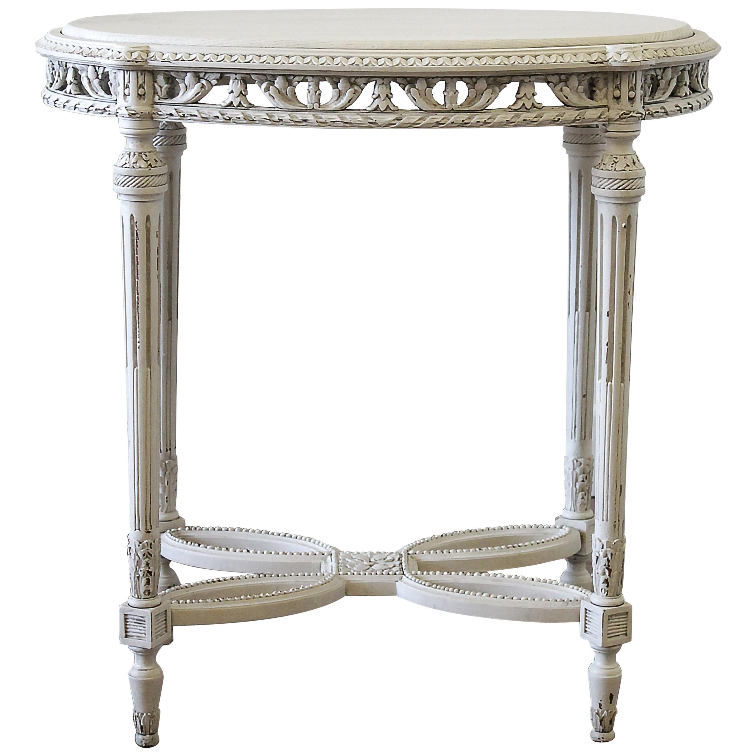 20th Century Painted Oak Carved Louis XVI Style Side Table