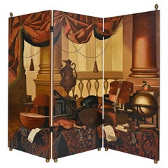 Retro 20th Century Painted Screen Italy Musical Instruments Carpets