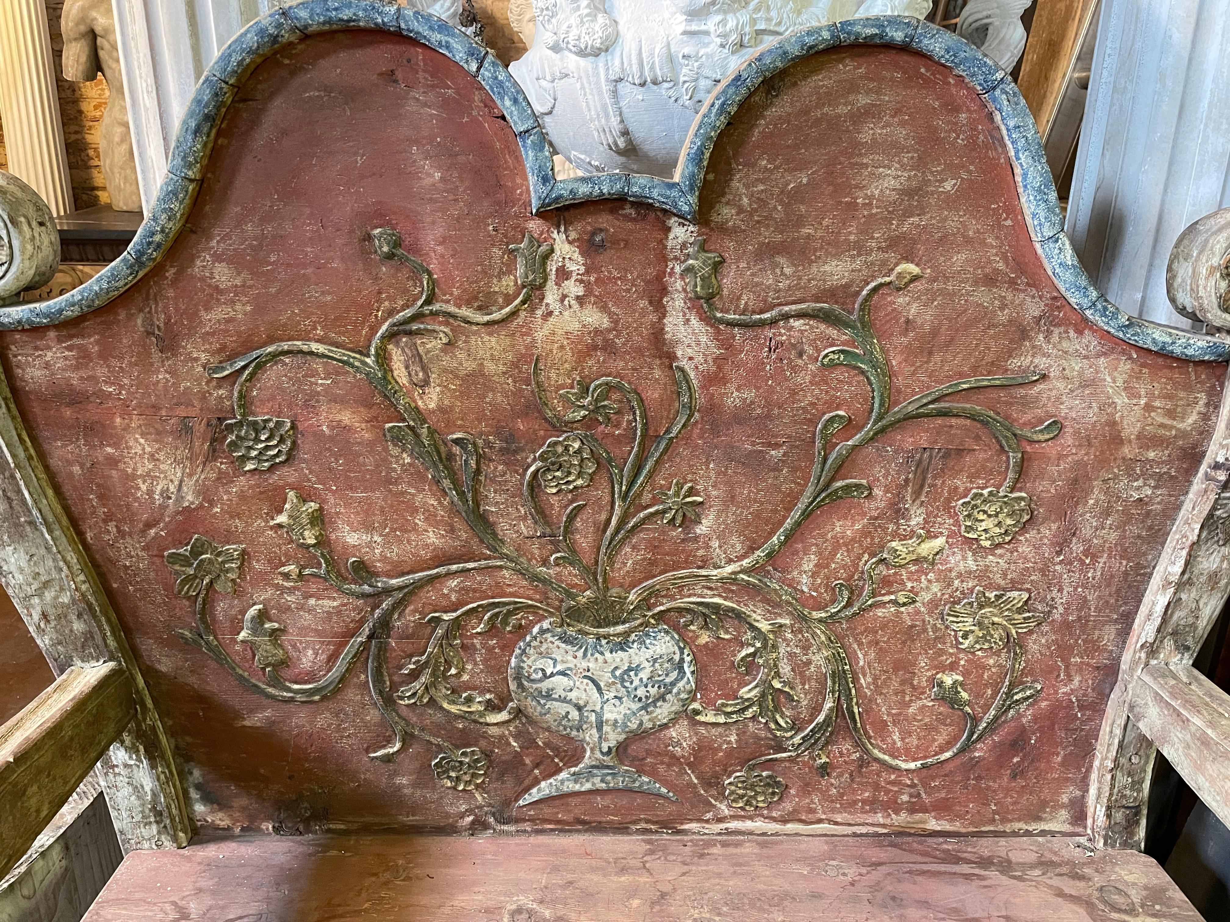 Carved 20th Century Painted Settle / Bench For Sale