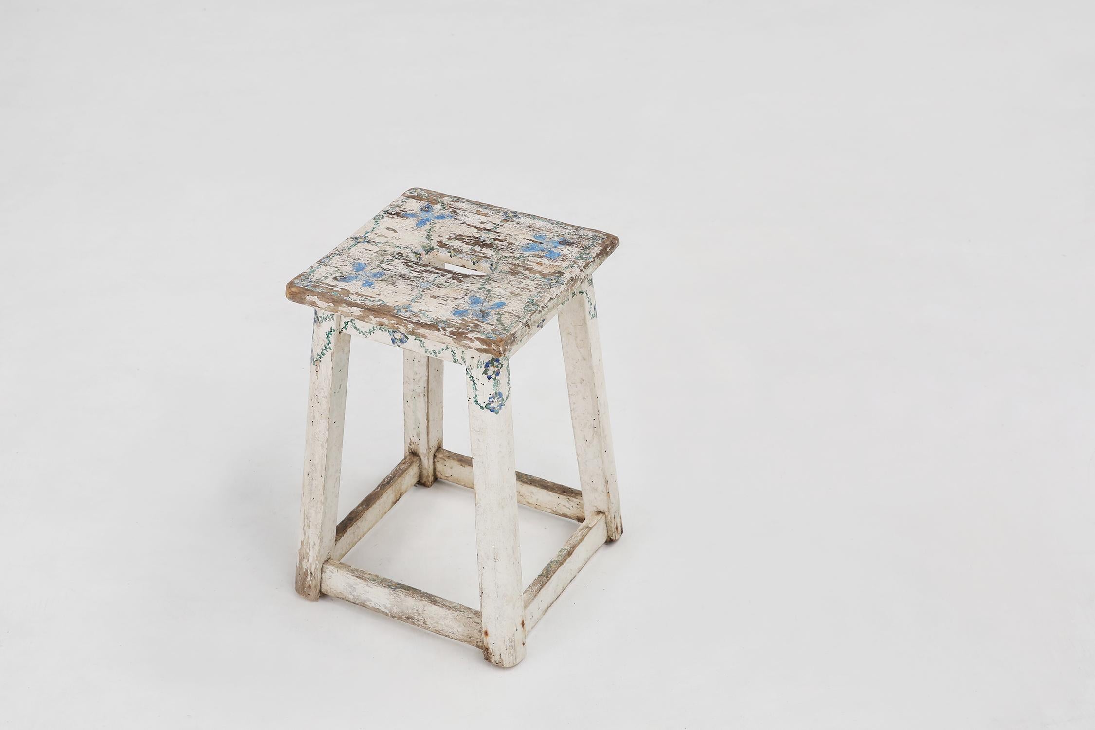 Belgian 20th Century Painted Stool with Patina For Sale