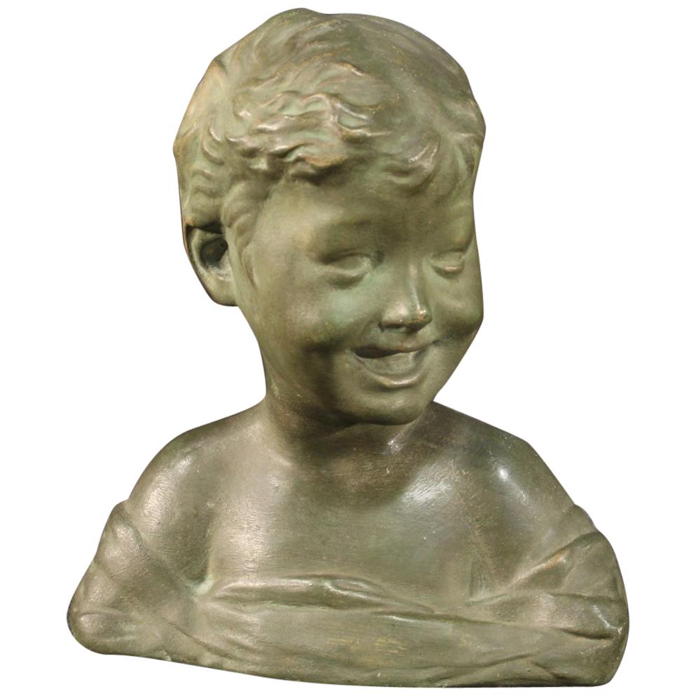 20th Century Painted Terracotta Italian Child Bust Sculpture, 1920