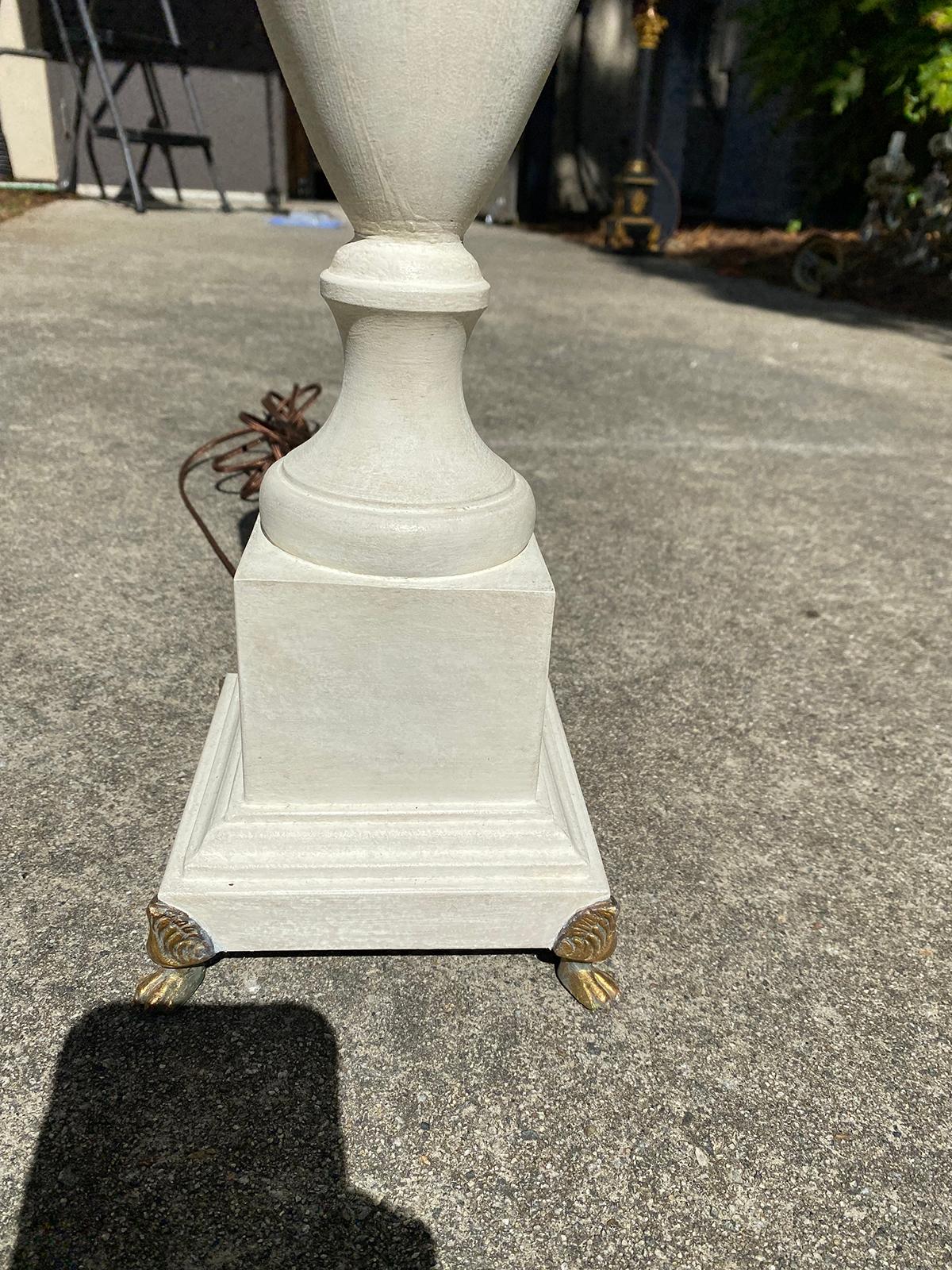 20th Century Painted Tole Urn Lamp with Swan Motif, Custom Finish For Sale 7