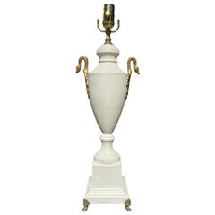 20th Century Painted Tole Urn Lamp with Swan Motif, Custom Finish