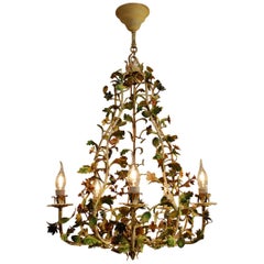 20th Century Painted Wrought Iron Flower Chandelier