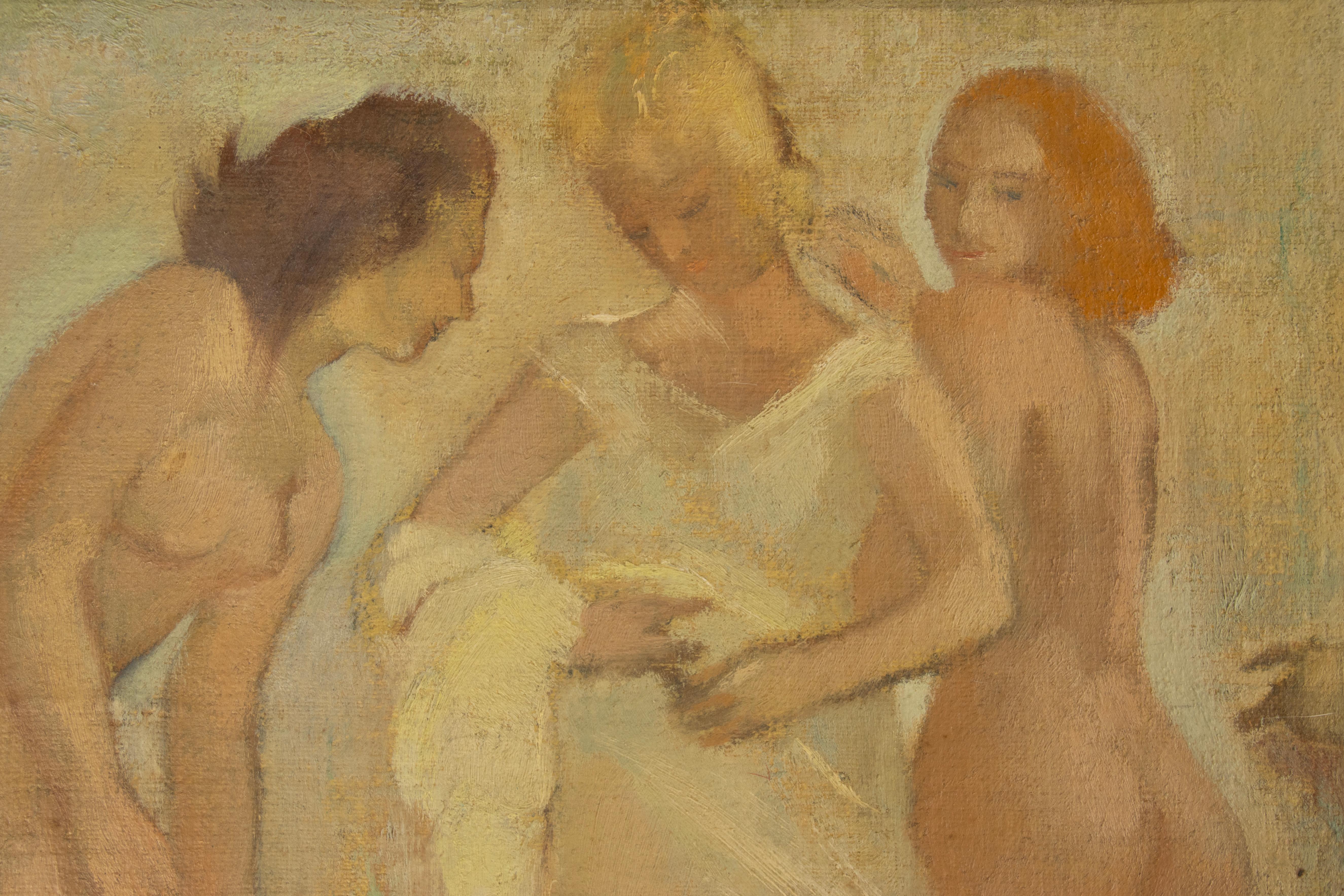 Gemälde des 20. Jahrhunderts - Edmond Delescluze - Öl auf Leinwand - Figuren in Pastell im Angebot 4