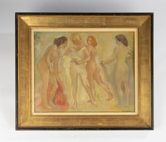 Peinture du XXe siècle - Edmond Delescluze - Huile sur panneau - Figures au pastel