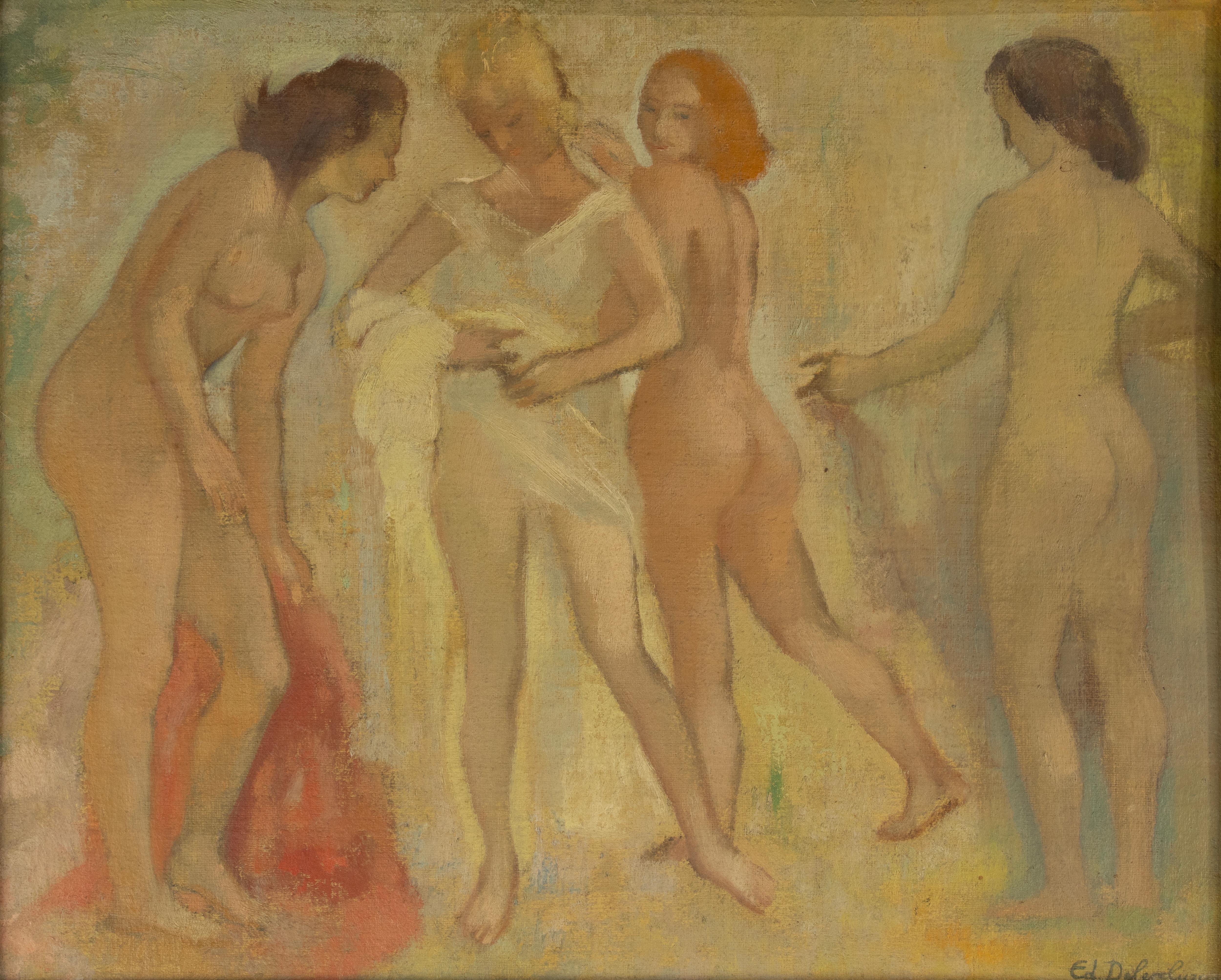Gemälde des 20. Jahrhunderts - Edmond Delescluze - Öl auf Leinwand - Figuren in Pastell (Moderne der Mitte des Jahrhunderts) im Angebot