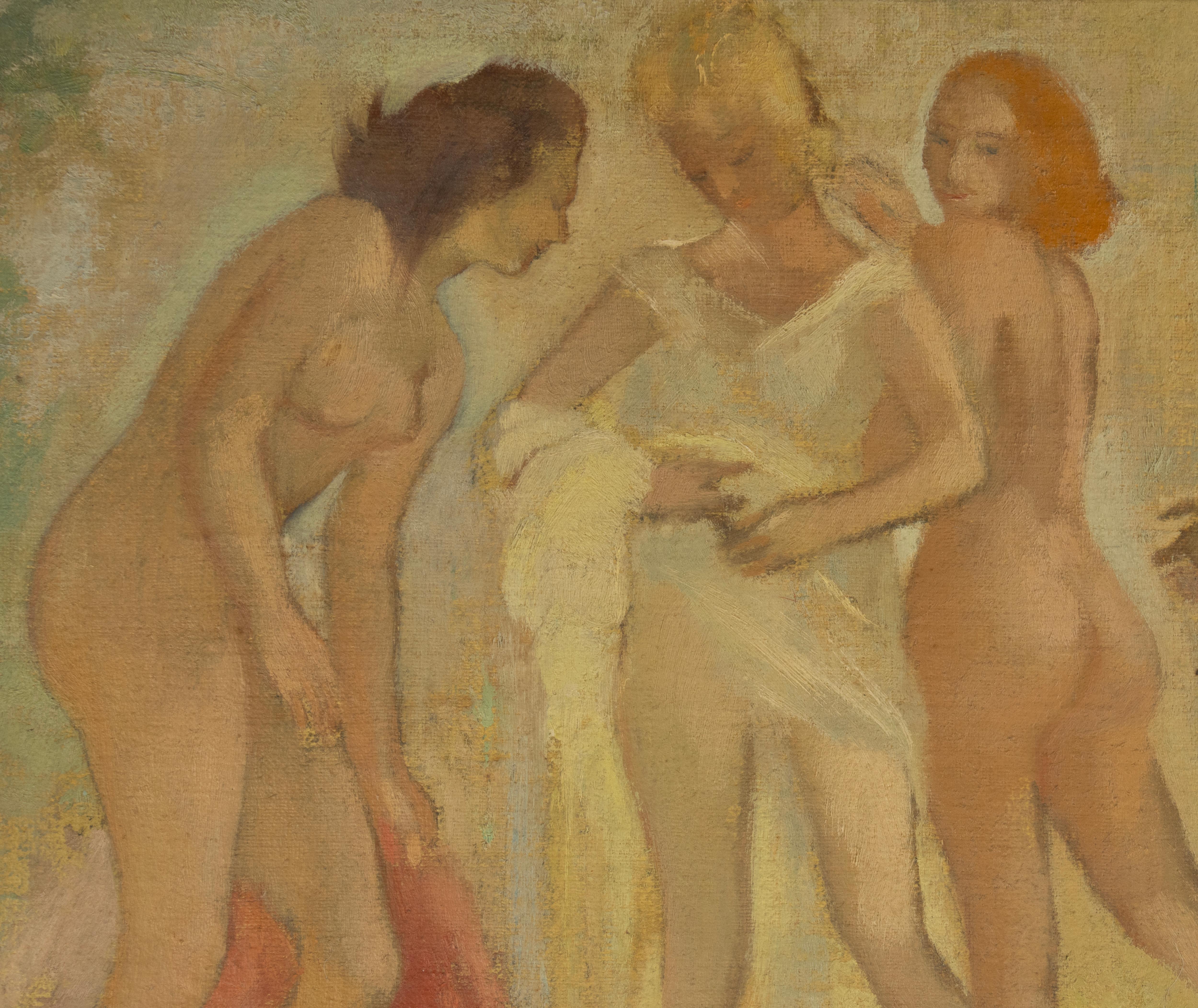 Gemälde des 20. Jahrhunderts - Edmond Delescluze - Öl auf Leinwand - Figuren in Pastell (Belgisch) im Angebot