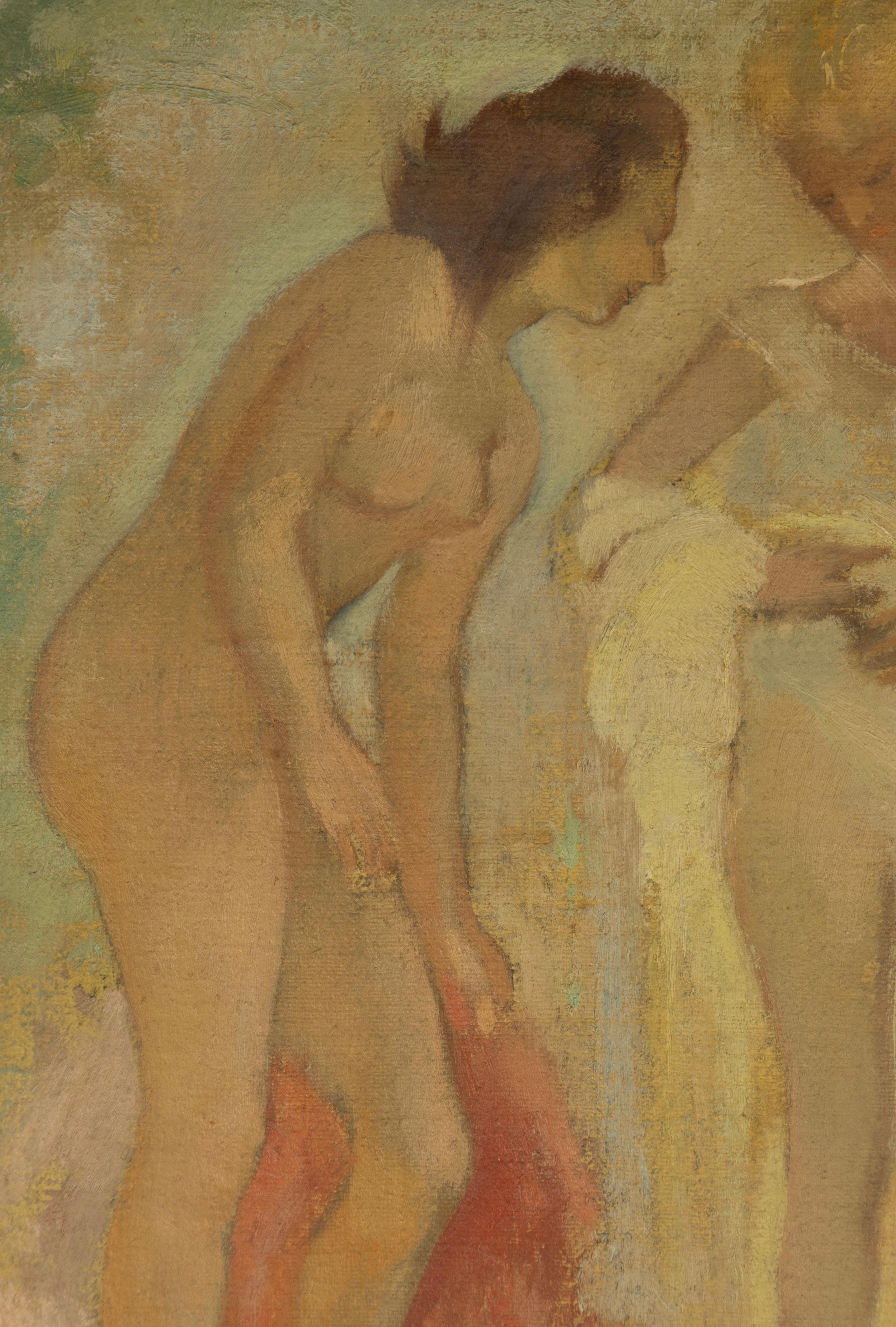 Gemälde des 20. Jahrhunderts - Edmond Delescluze - Öl auf Leinwand - Figuren in Pastell im Zustand „Gut“ im Angebot in Casteren, Noord-Brabant