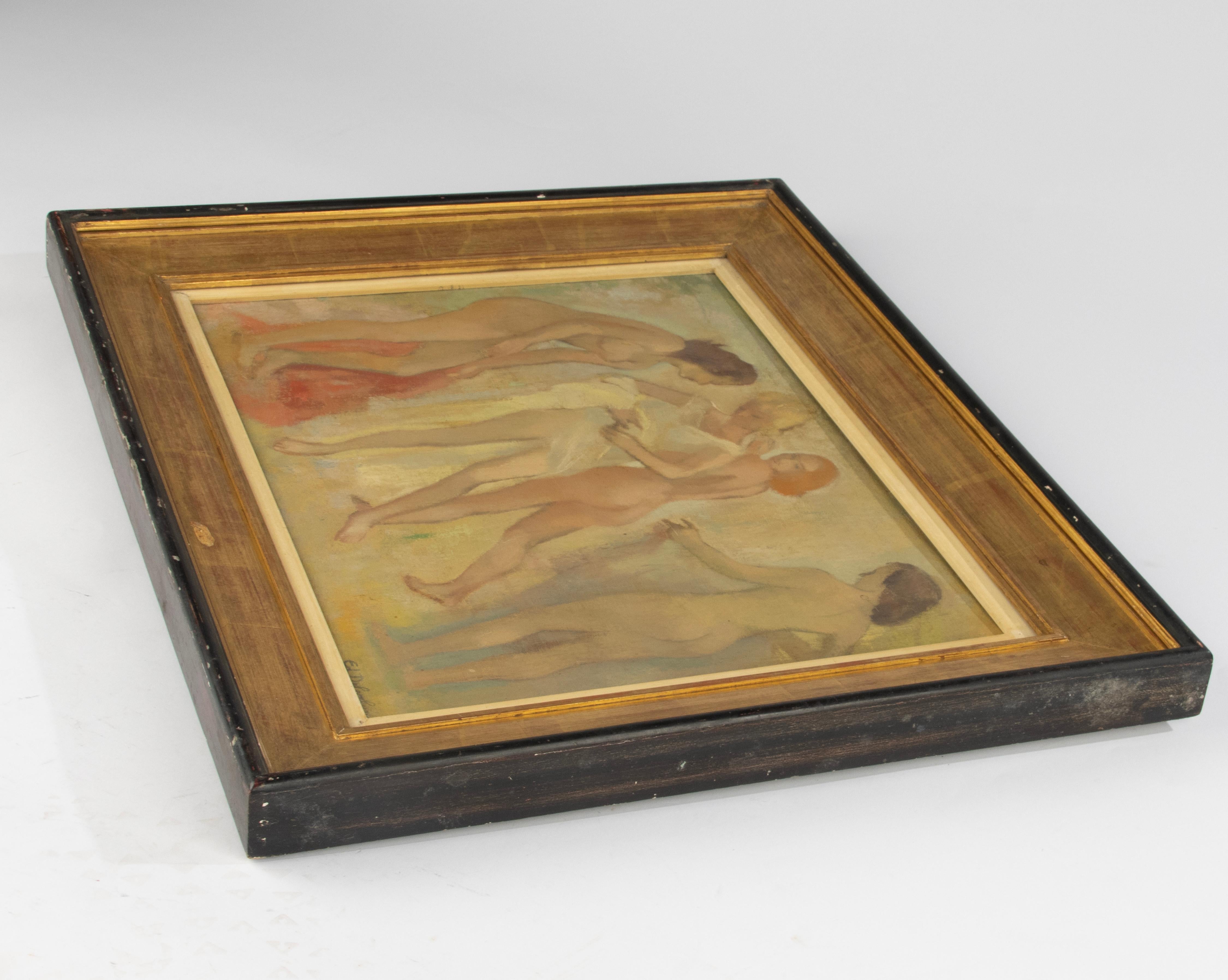 Gemälde des 20. Jahrhunderts - Edmond Delescluze - Öl auf Leinwand - Figuren in Pastell im Angebot 3