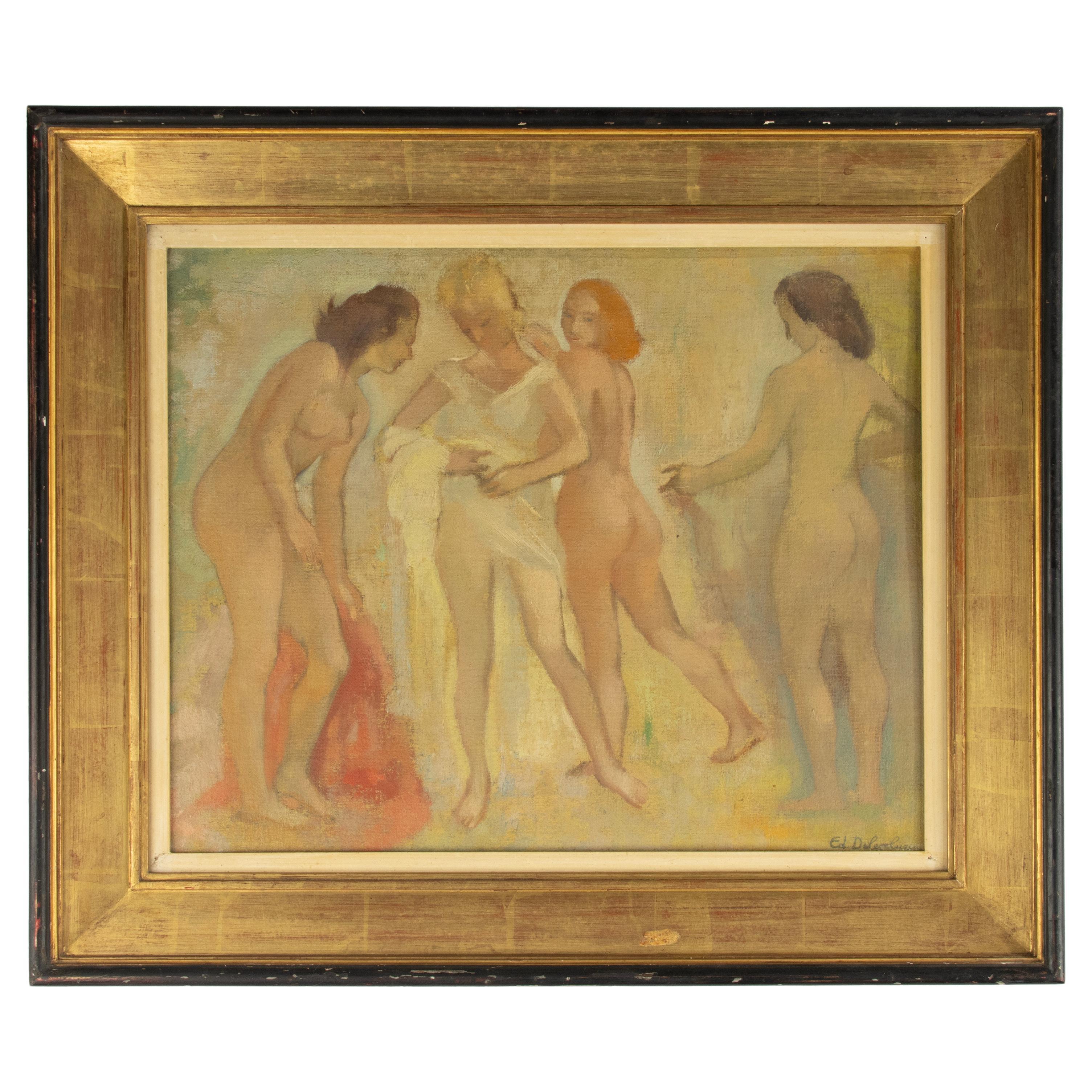 Gemälde des 20. Jahrhunderts - Edmond Delescluze - Öl auf Leinwand - Figuren in Pastell