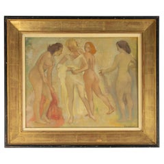 Pittura del XX secolo - Edmond Delescluze - Olio su pannello - Figure a pastello