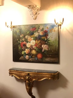 20th Century Painting “Fleurs” Oil on Canvas Signed by Peter Brooks