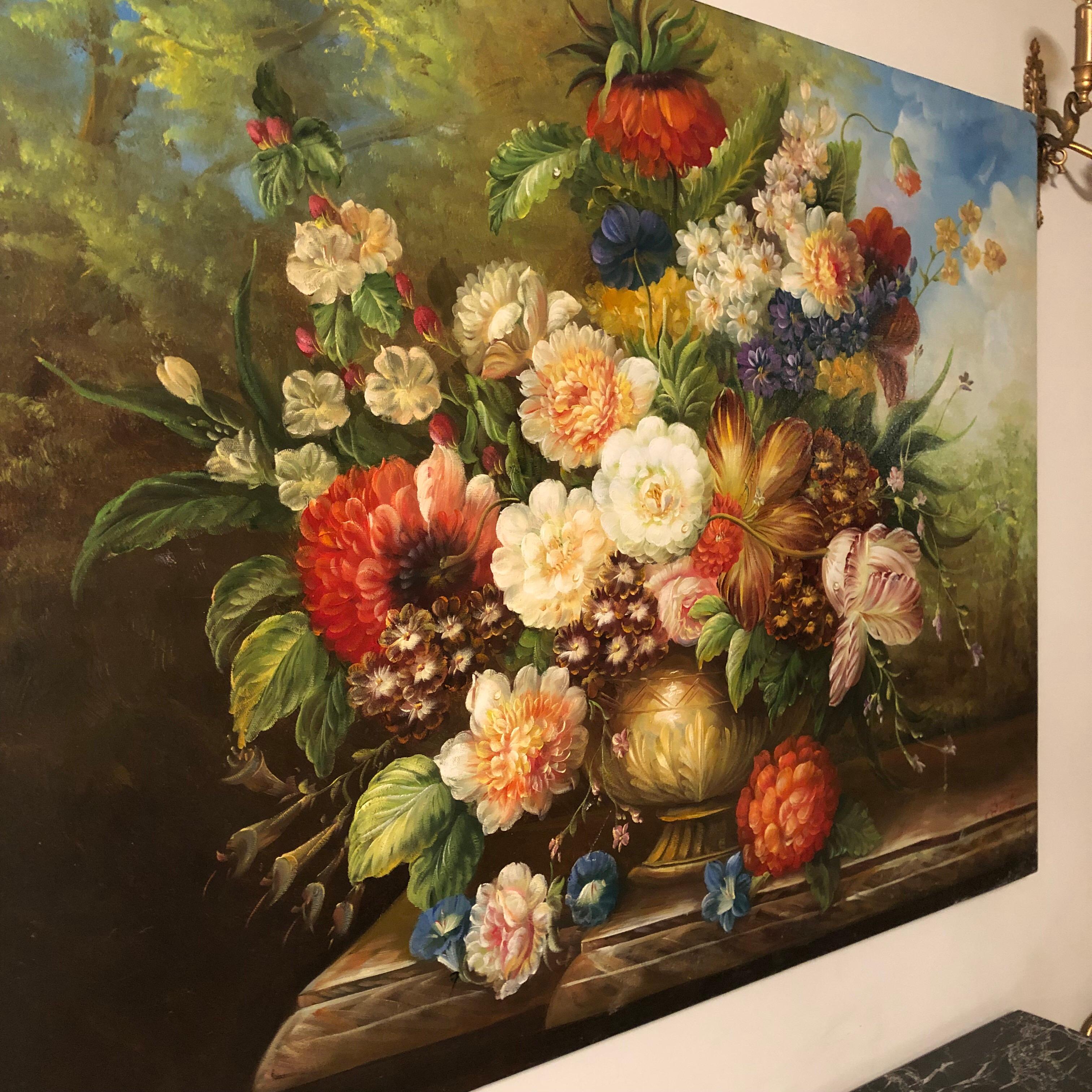20th Century Painting “Fleurs” Oil on Canvas Signed by Peter Brooks In Good Condition For Sale In Sofia, BG