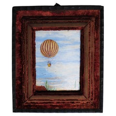 20th Century Painting “Hot air balloon” Red frame Signed AVD Borght Belgium