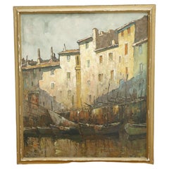 20th Century Painting of a French Harbour Scene