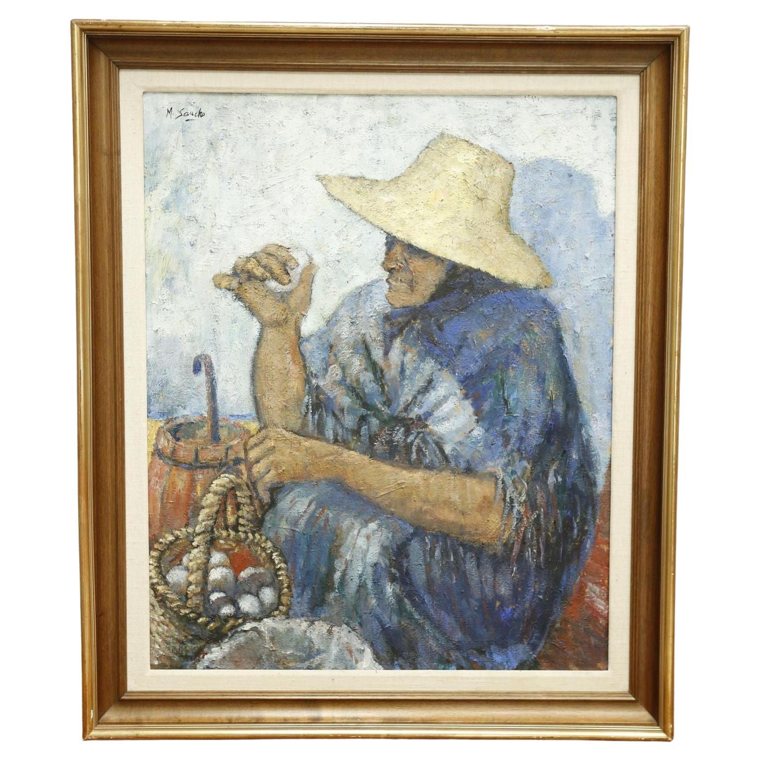 20th Century Painting of a Spanish Lady M Sancho For Sale