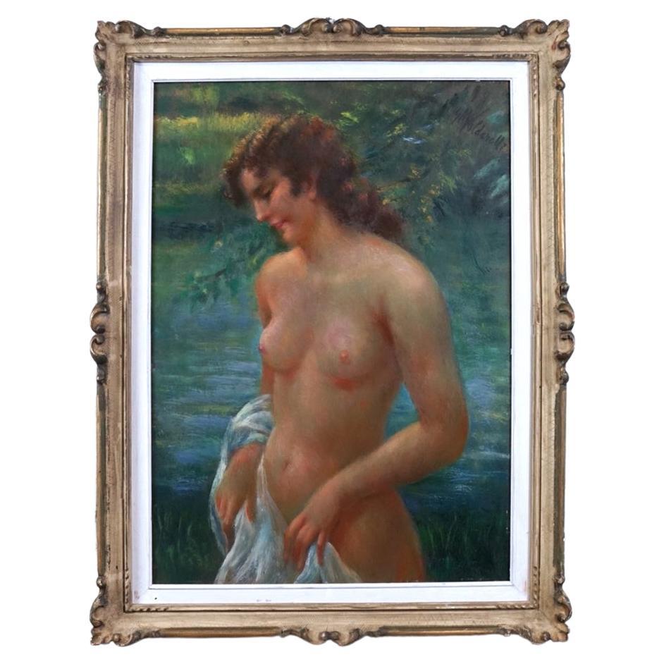 20th Century Painting Of A Young Woman At The Bath For Sale