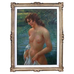 20th Century Painting Of A Young Woman At The Bath