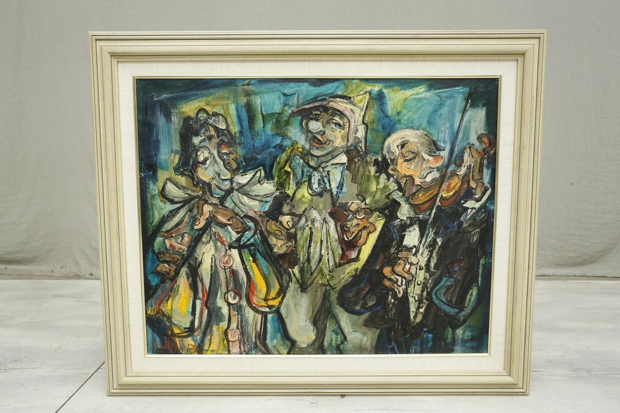 20th Century Painting of Musical Clowns, P Lorian 3