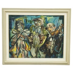 Vintage 20th Century Painting of Musical Clowns, P Lorian