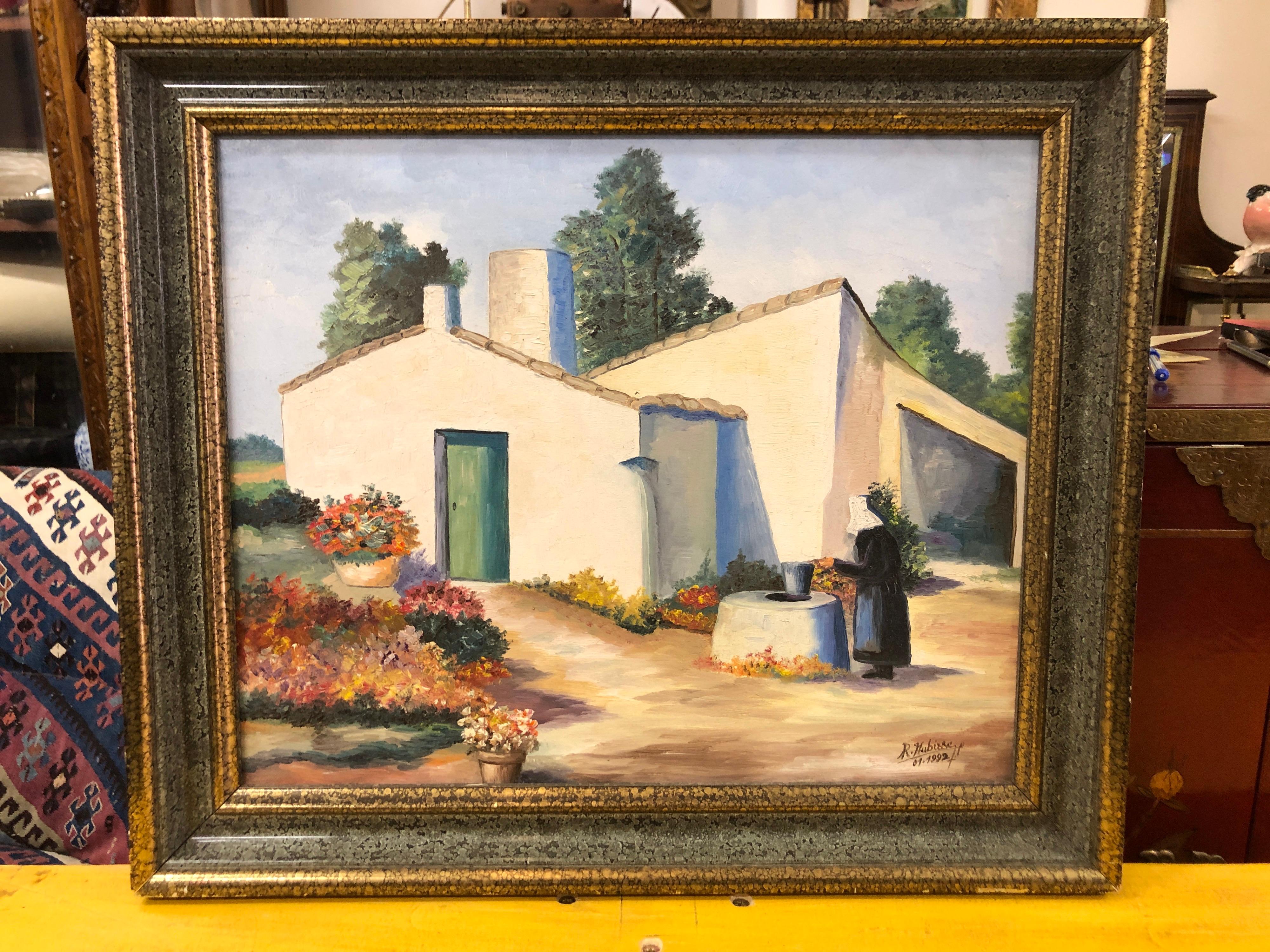 20th Century Painting Oil on Canvas by R. Hubisse In Good Condition For Sale In Sofia, BG