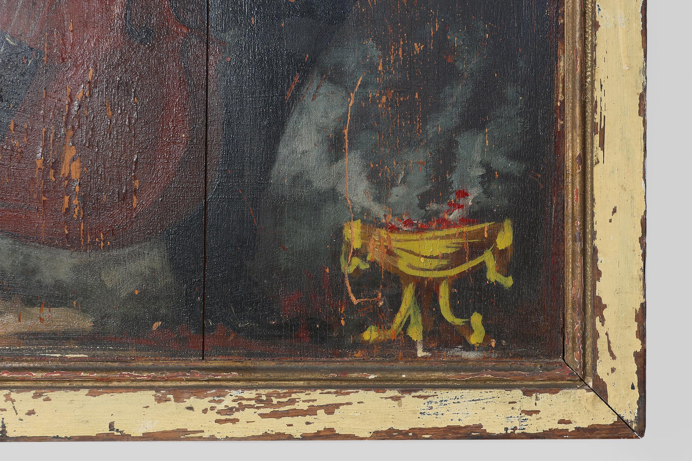 20th century Painting on wood signed S. Gil of a cellist in a theater in Paris For Sale 2