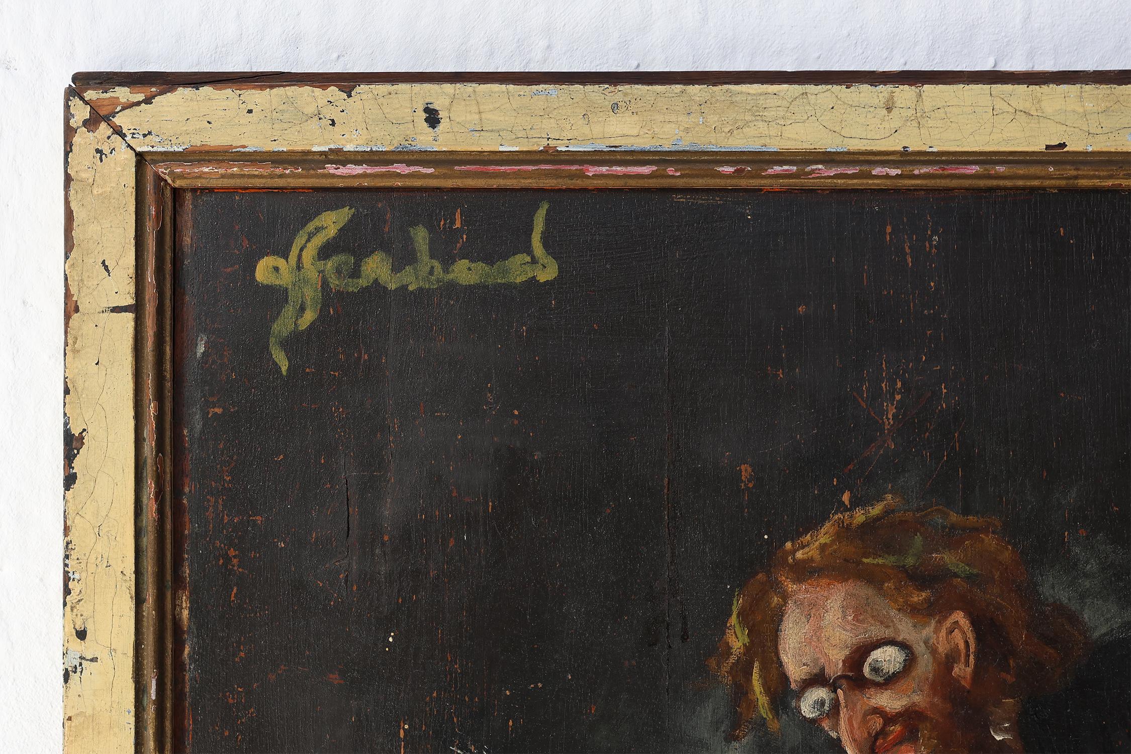 Mid-Century Modern 20th century Painting on wood signed S. Gil of a cellist in a theater in Paris For Sale