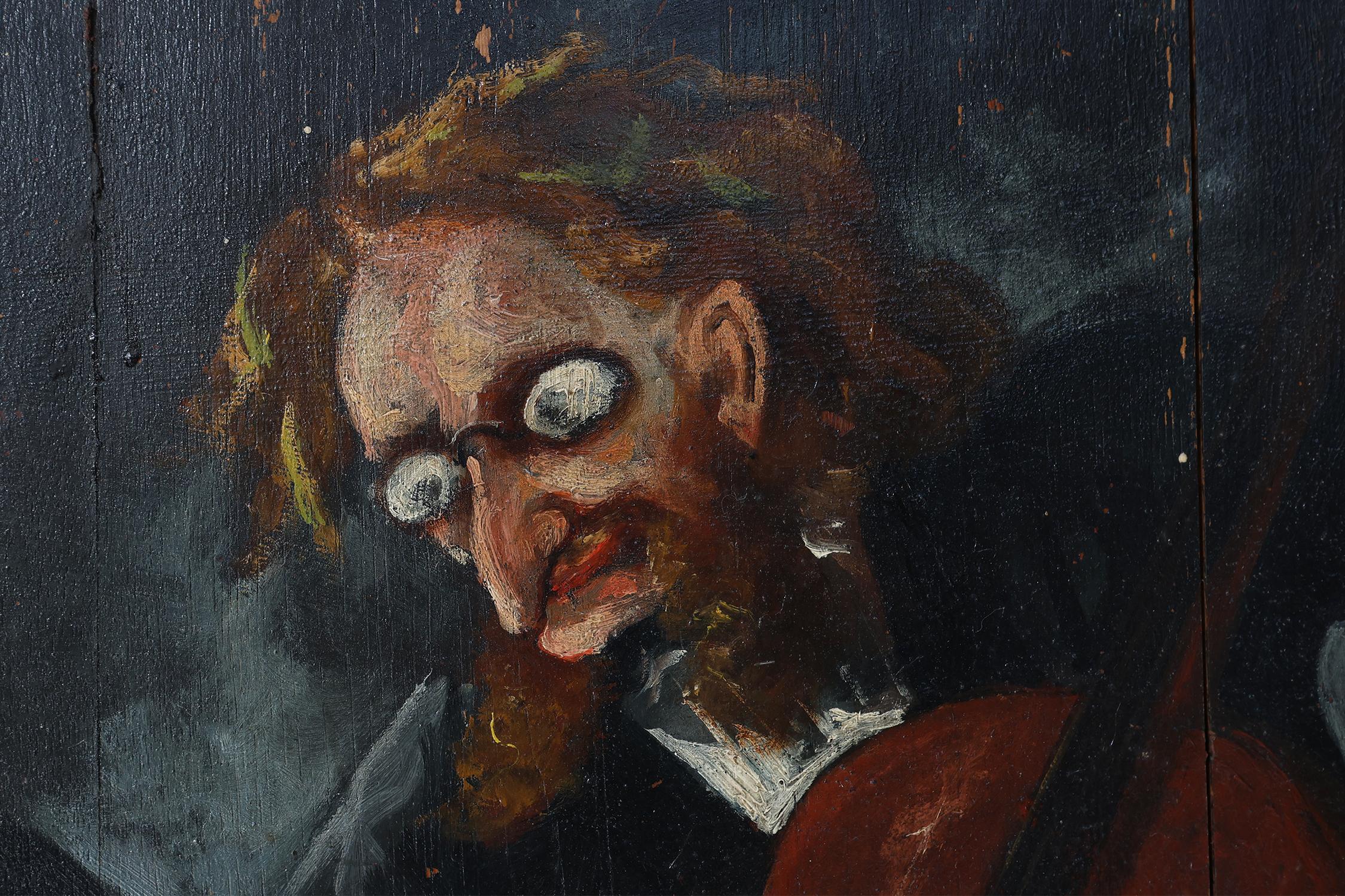 Hand-Painted 20th century Painting on wood signed S. Gil of a cellist in a theater in Paris For Sale