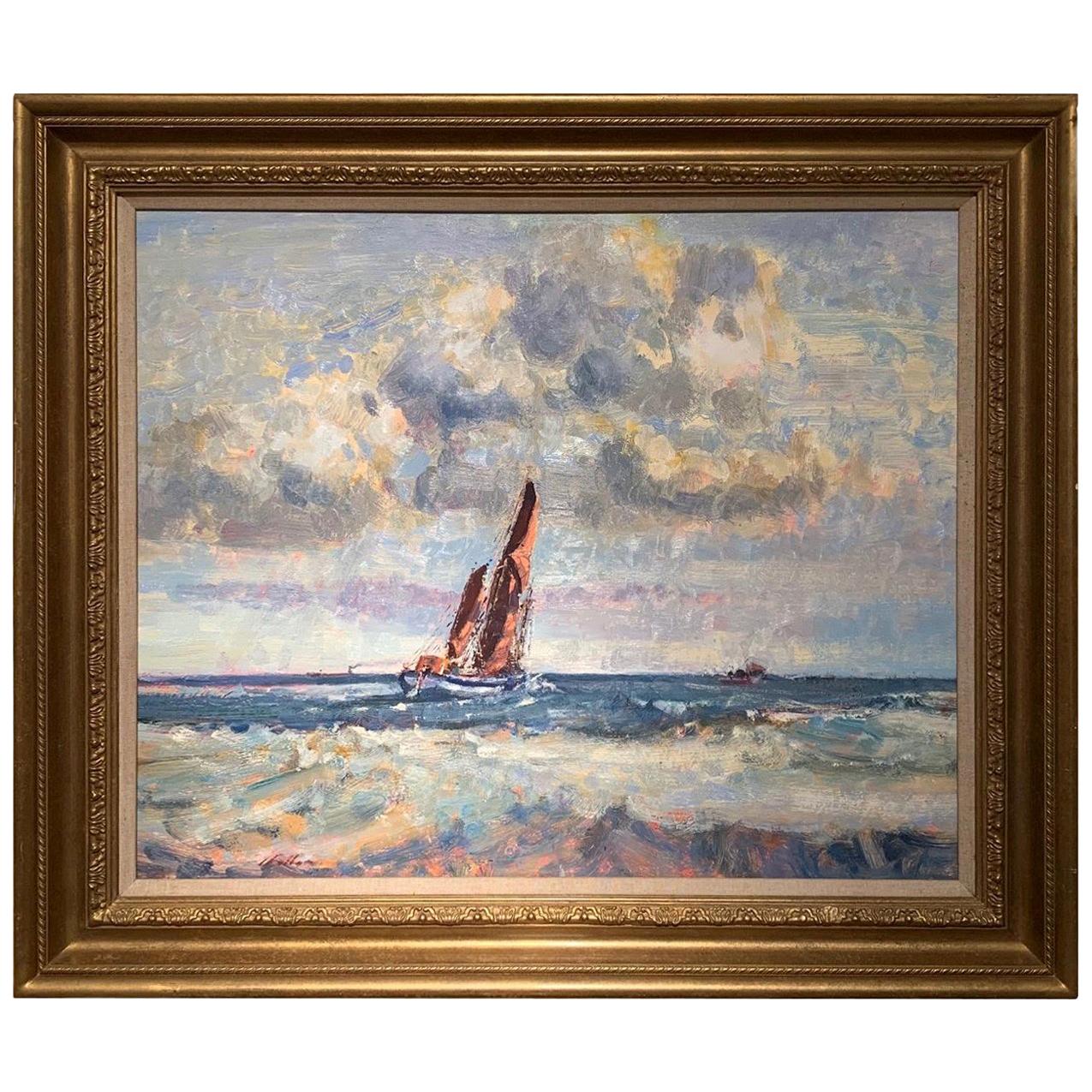 20th Century Painting "Sailing Barge, Yarmouth Roads Geoffrey Chatten circa 1950