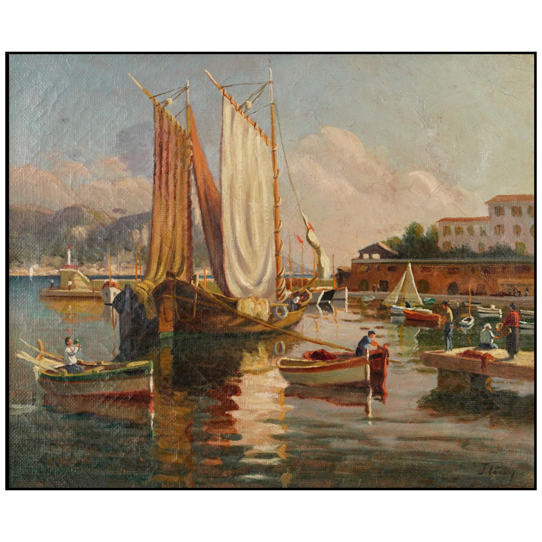Pittura del XX secolo "Saint Jean Cap Ferrat" firmata da F. Poufay
