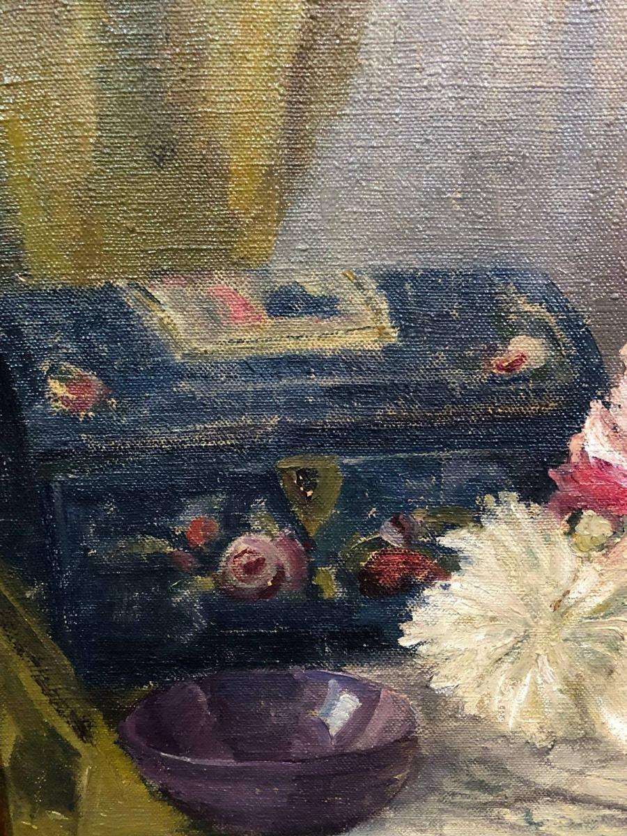 Art Deco 20th Century Painting Still Life with Flowers