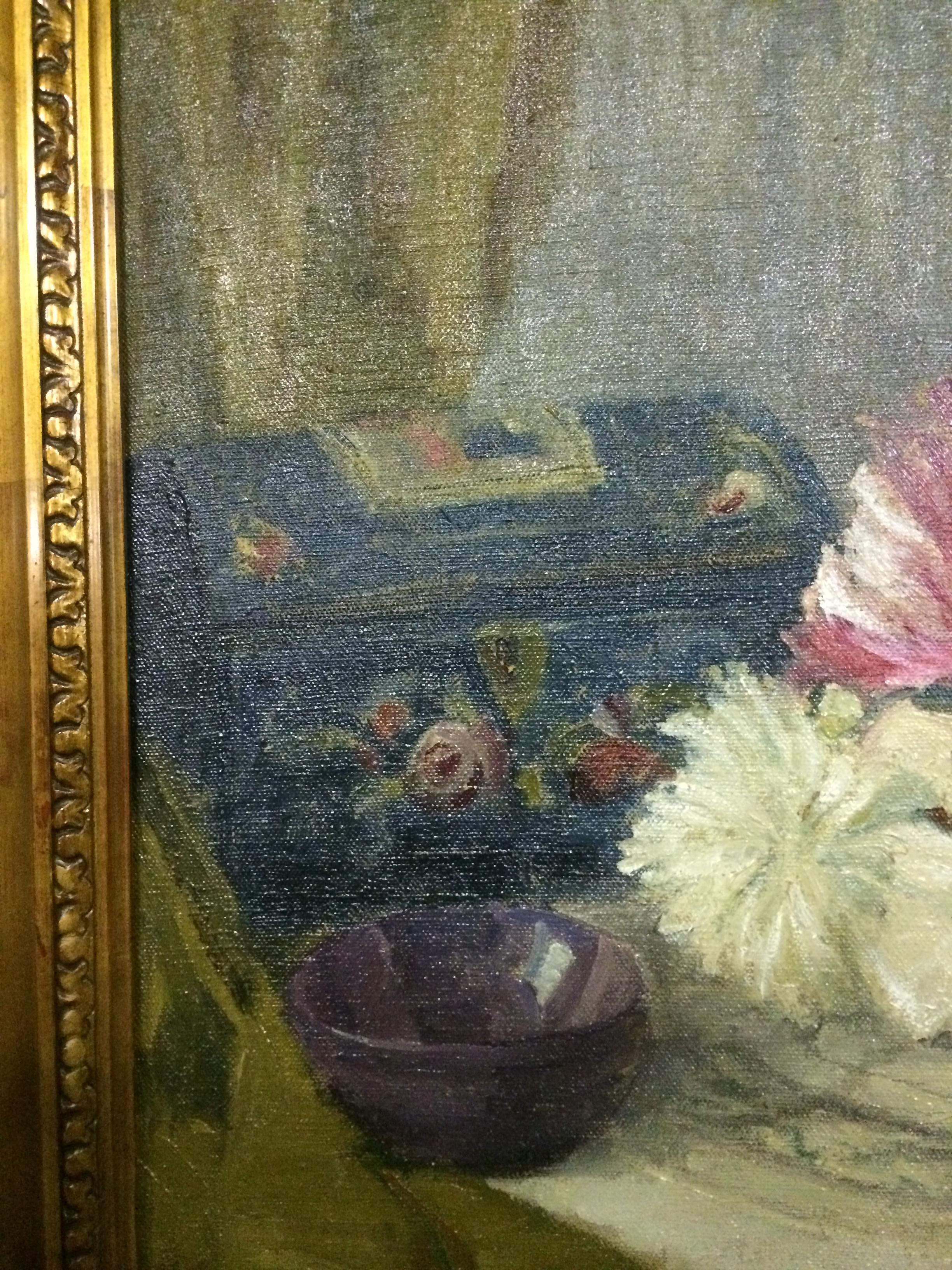 Oiled 20th Century Painting Still Life with Flowers