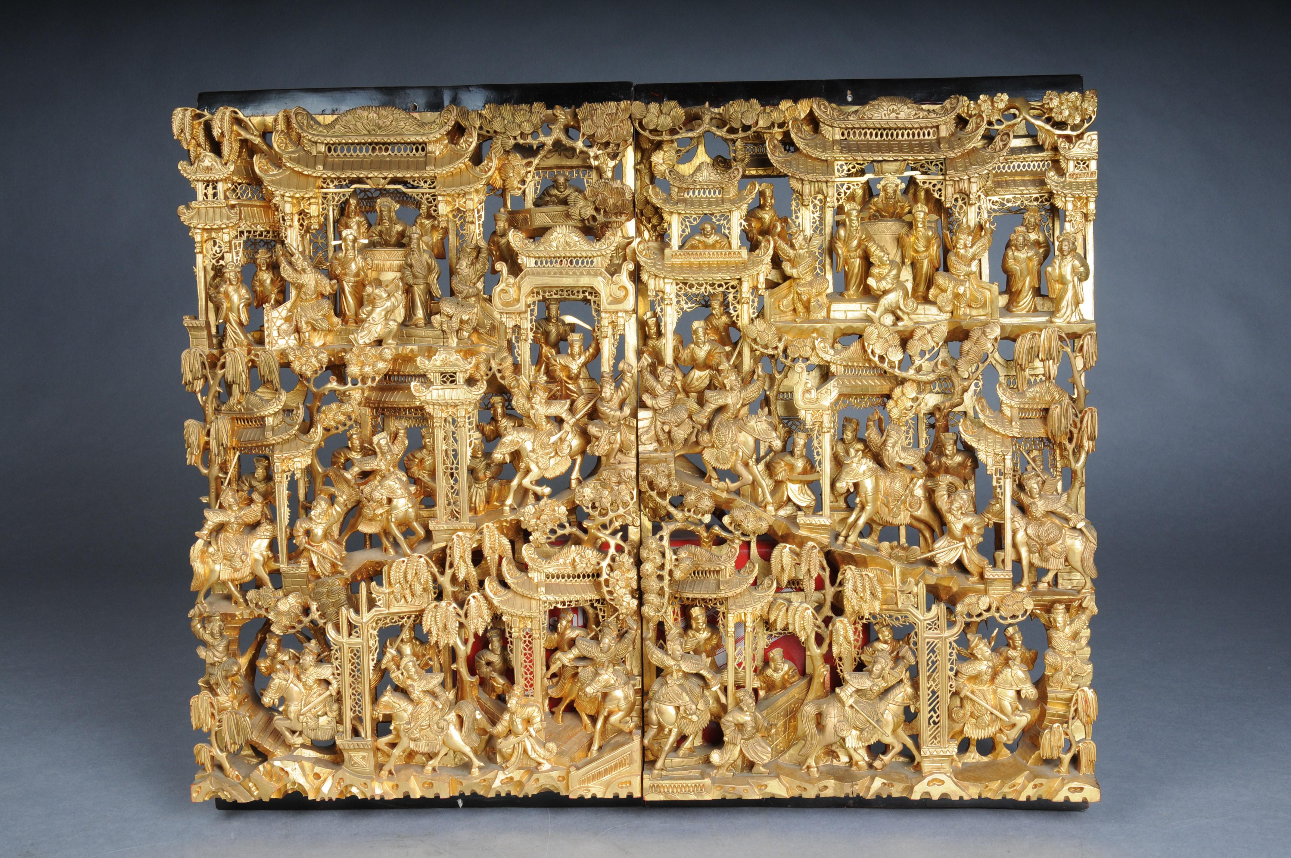 20th Century Pair (2) Traditional Chinese Wall Panels/Relief Panels ...
