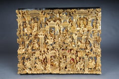 20th Century Pair (2) Traditional Chinese Wall Panels/Relief Panels, Gilded Wood