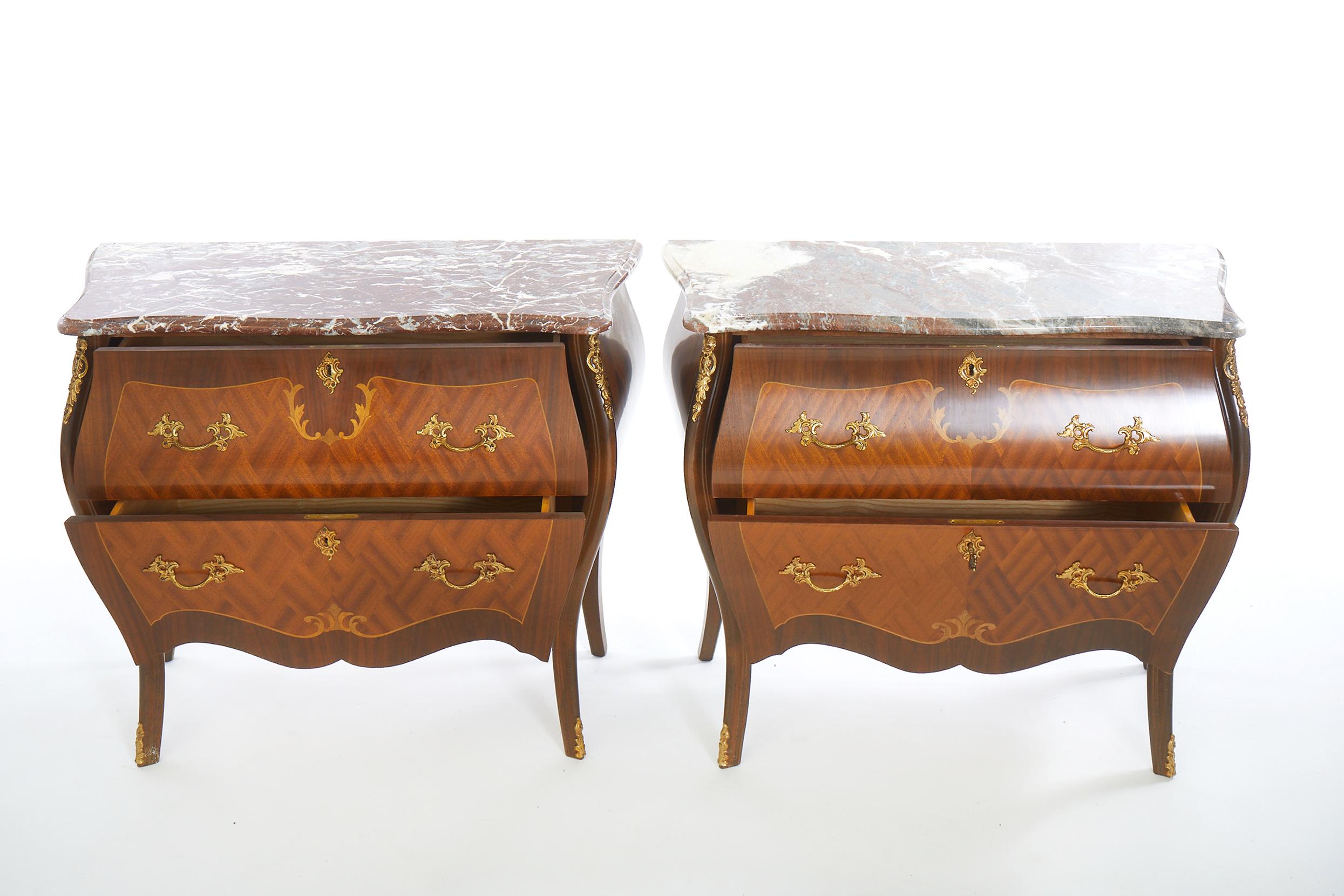 20th Century Pair Bombe Chest / Marble Top 2