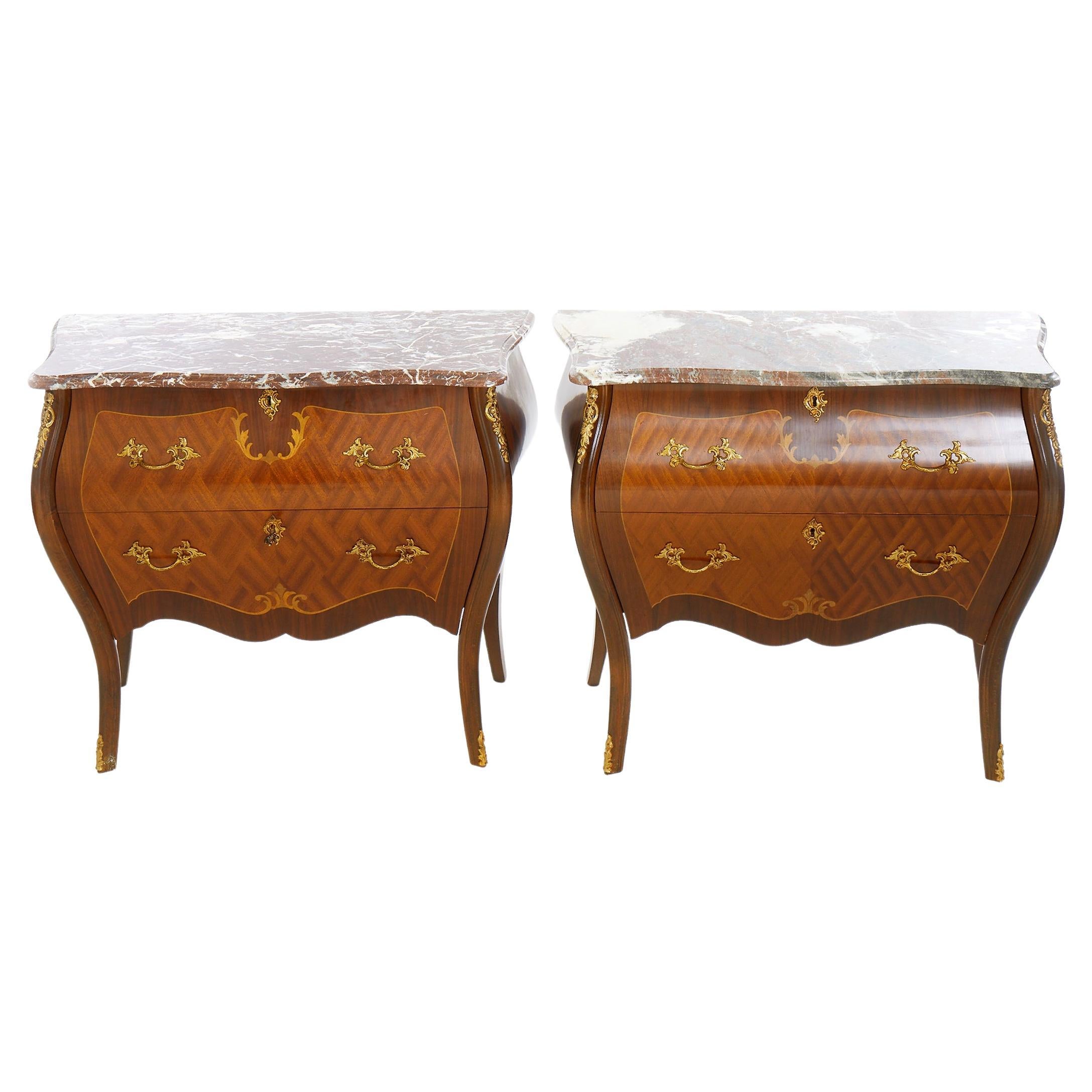 20th Century Pair Bombe Chest / Marble Top For Sale