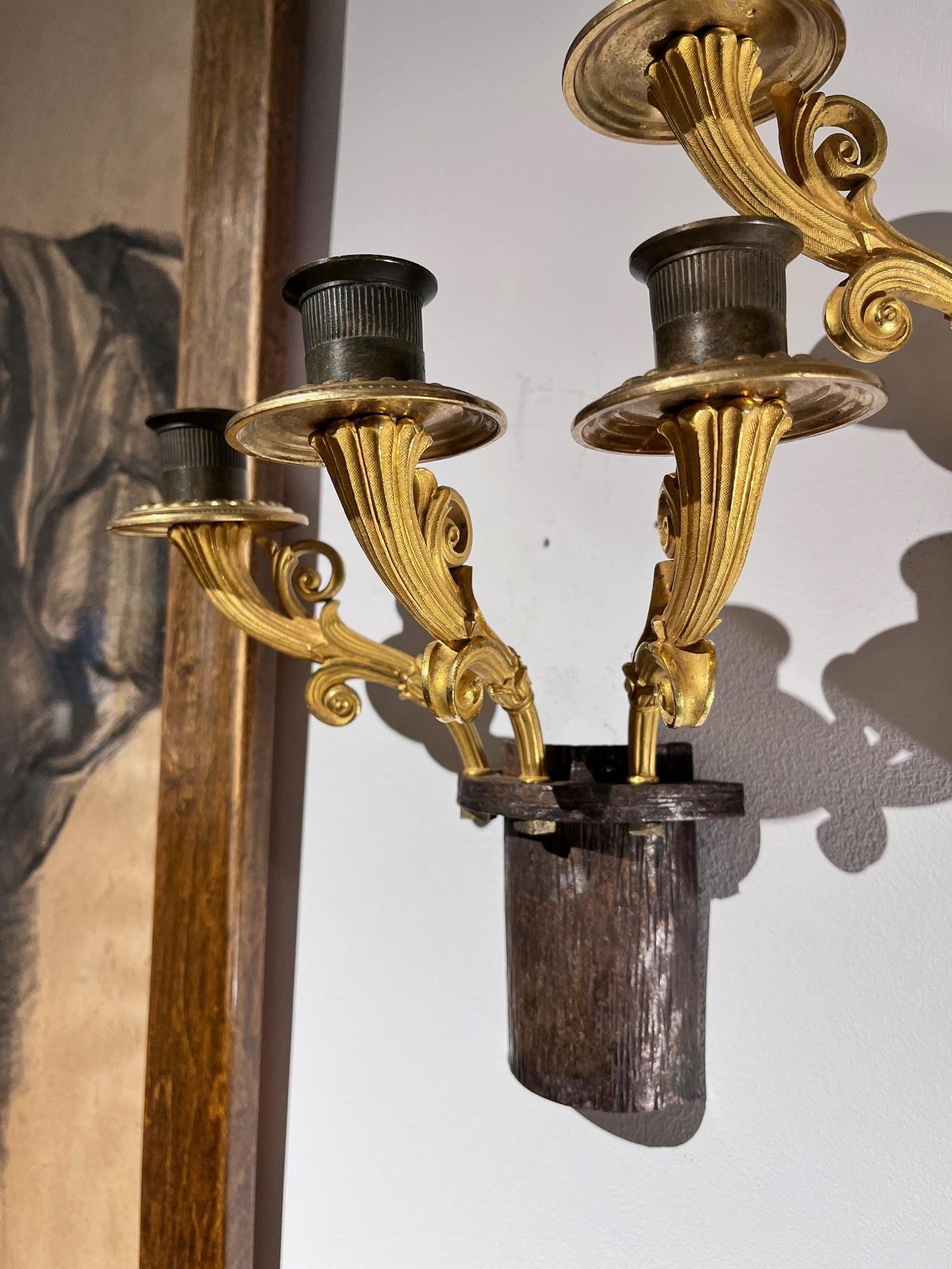 Siglo XX Pareja de candelabros franceses de bronce dorado de tres brazos estilo Luis XVI Dorado en venta