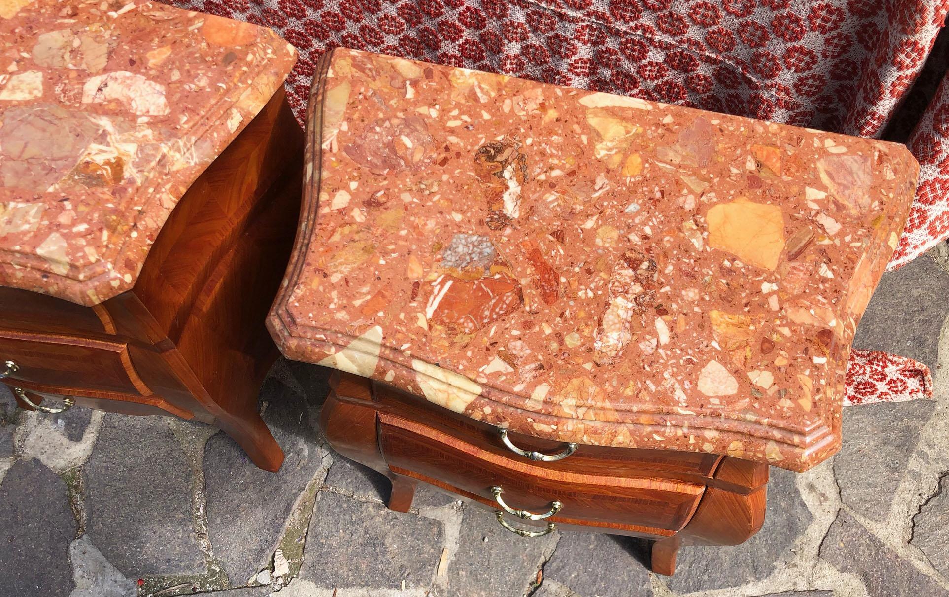 20th Century Pair Italian Night Stands Special Rose Marble In Good Condition In Buggiano, IT