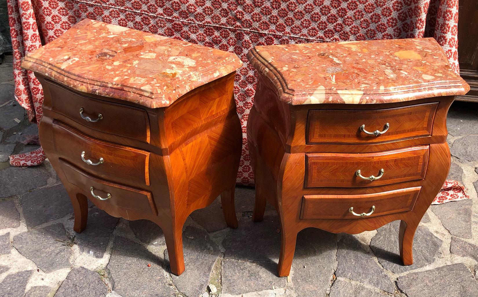20th Century Pair Italian Night Stands Special Rose Marble 2