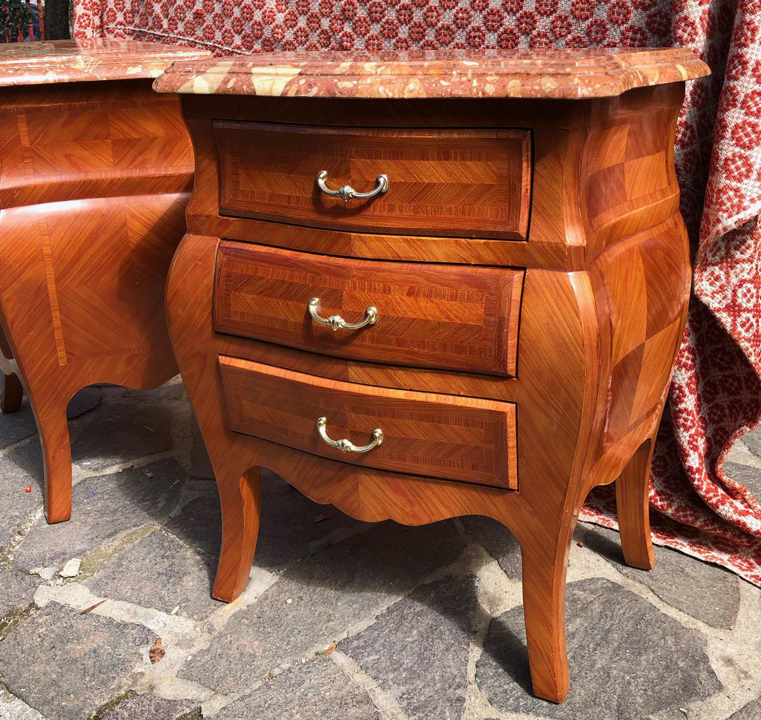 20th Century Pair Italian Night Stands Special Rose Marble 3